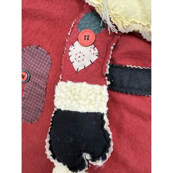 Vintage Santa Claus Christmas Tree Skirt 39" Red Patchwork Button Accents Velcr - Picture 6 of 11
